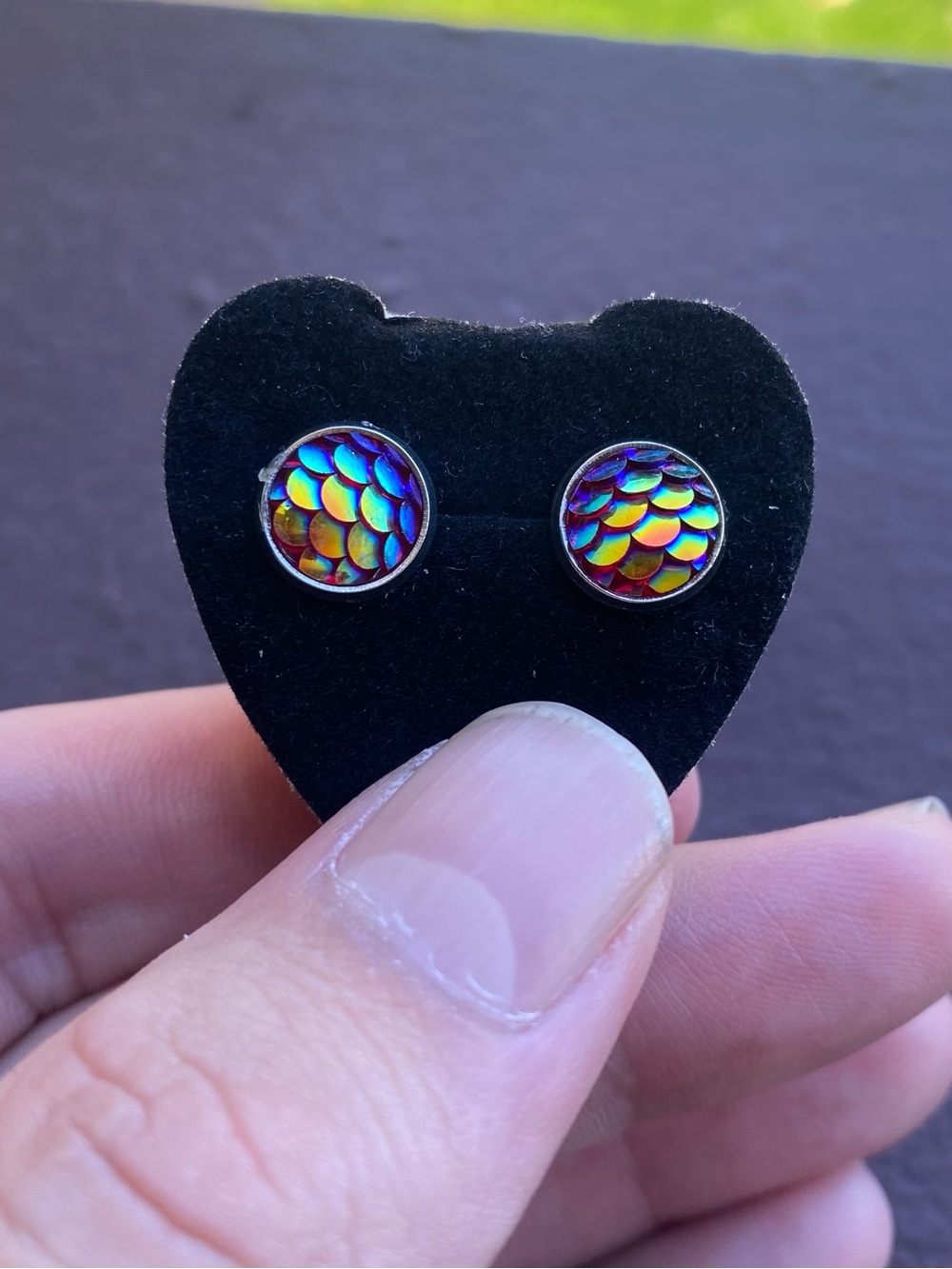Iridescent Rainbow Scale Stud Earrings